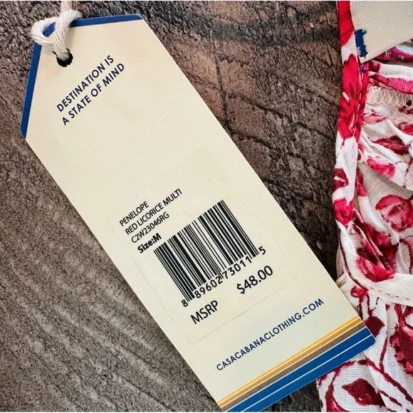 CASA CABANA Women's M Cotton NWT Penelope Red Licorice Short Sleeve Tasseled Top - Picture 7 of 12